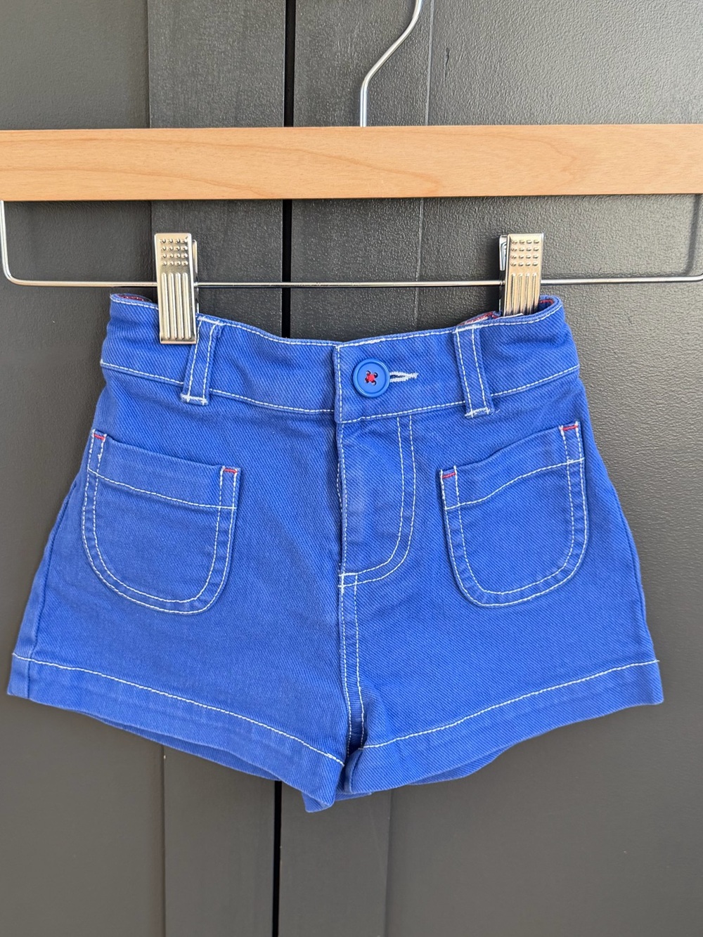 Mini Boden Royal Blue Cotton Girls' Shorts with Red Stitching 3